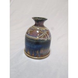 Ceramic Sudio Pottery Art Vase Sgrafitto Blue Periwinkle Glaze 5" Tall Olson